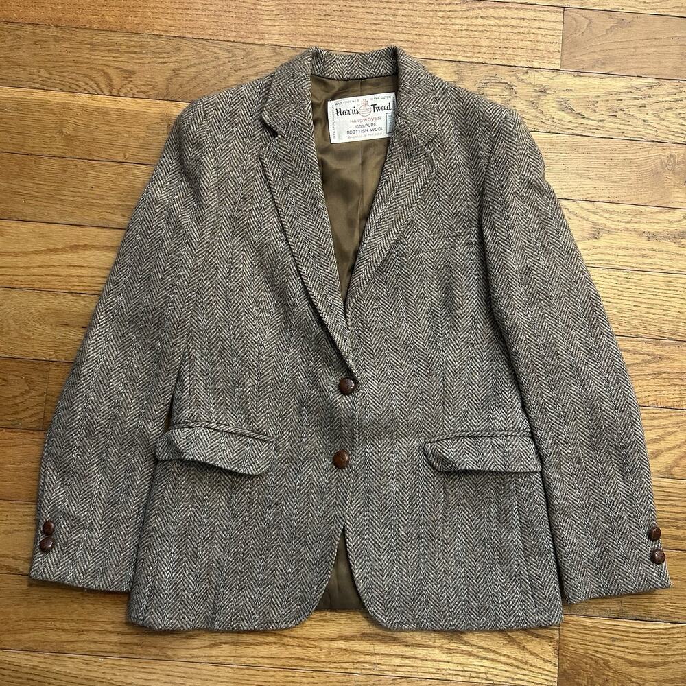 Vintage Harris Tweed Pure Scottish Wool Herringbone Blazer Jacket Womens Small
